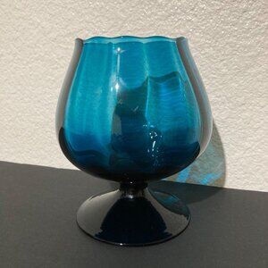 Vintage MCM Blue Glass Empoli Style Brandy Snifter